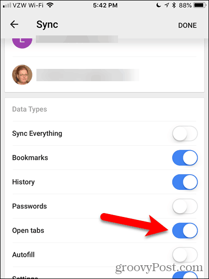 Activer les onglets ouverts dans Chrome pour iOS