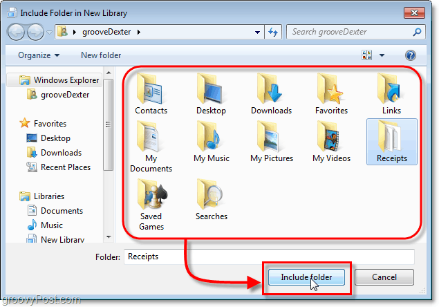 sélectionner un dossier à inclure dans les bibliothèques Windows 7