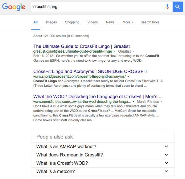 recherche d'argot google crossfit