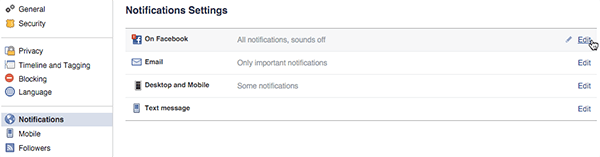 paramètres généraux de notification facebook sur le bureau