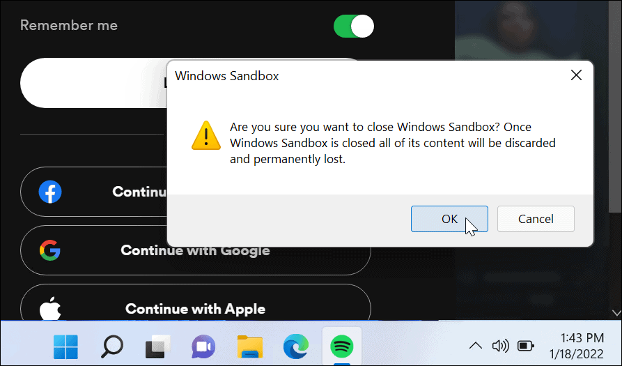 Vérifier l'arrêt de Windows Sandbox