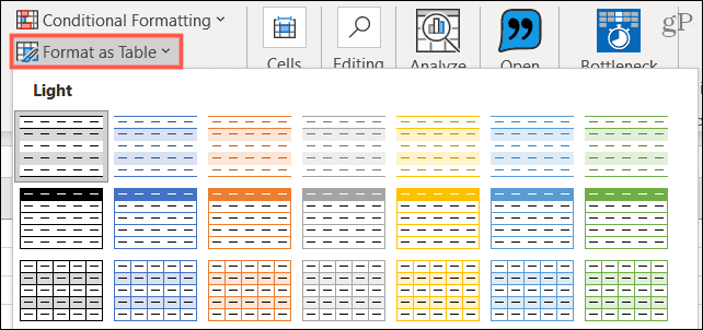 Formater sous forme de tableau dans Excel