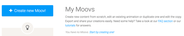 Cliquez sur le bouton Créer un nouveau Moov pour démarrer avec Moovly.