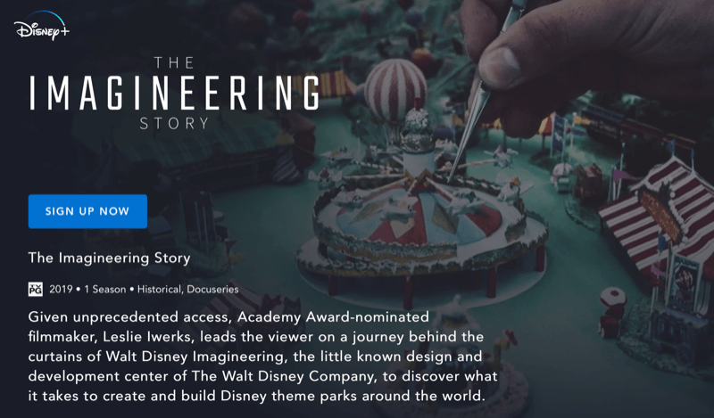 Disney + page Web pour The Imagineering Story
