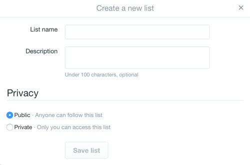créer une liste Twitter