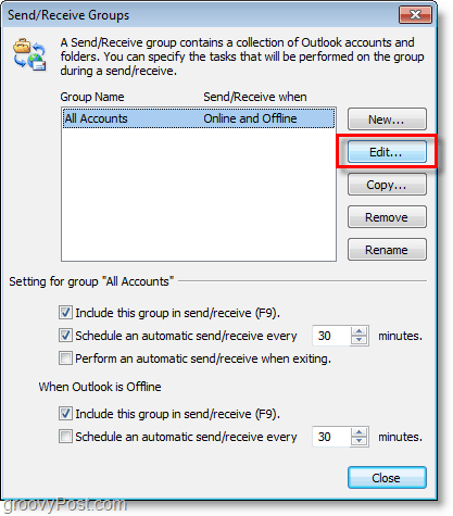 Capture d'écran Outlook 2010 - modifier les comptes