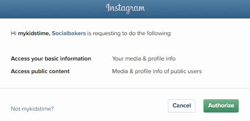 Autorisez Socialbakers à accéder aux informations de votre compte Instagram.