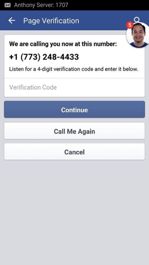 Attendez l'appel de Facebook et notez le code de vérification à 4 chiffres qui vous est donné.