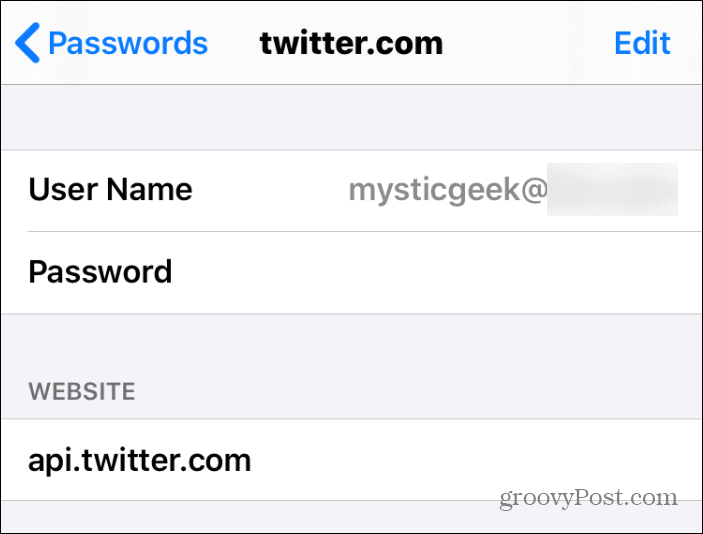 Nom d'utilisateur et mot de passe Safari iPhone