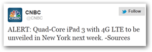 Annonce CNBC Twitter ipad 3