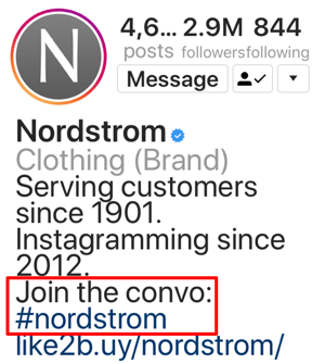 Exemple d'utilisation correcte du hashtag dans une bio Instagram.