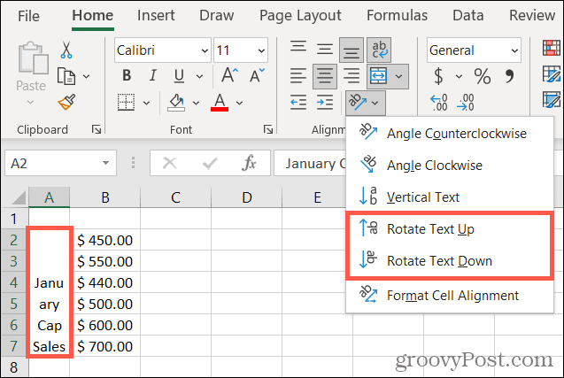 Faire pivoter le texte vers le haut ou vers le bas dans Excel