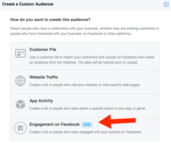 Définissez une audience Facebook personnalisée en fonction de l'engagement.