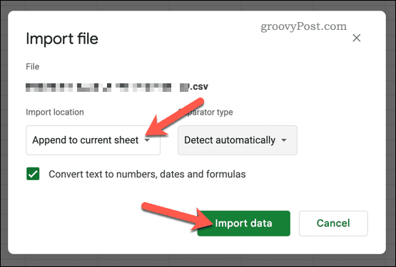 Importer un fichier dans Google Sheets