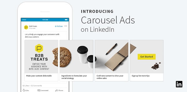 LinkedIn a déployé de nouvelles publicités carrousel pour le contenu sponsorisé pouvant inclure jusqu'à 10 cartes personnalisées et glissables.