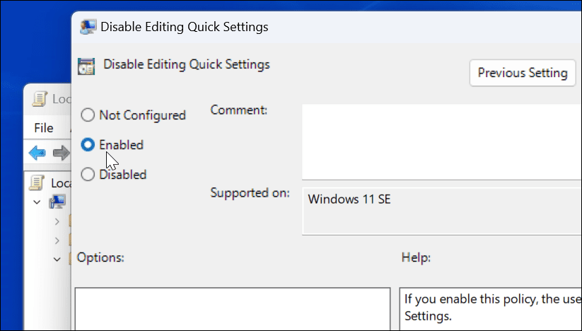 Empêcher les modifications rapides des paramètres sur Windows 11