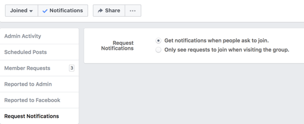 Activez les notifications des personnes demandant à rejoindre votre groupe Facebook.