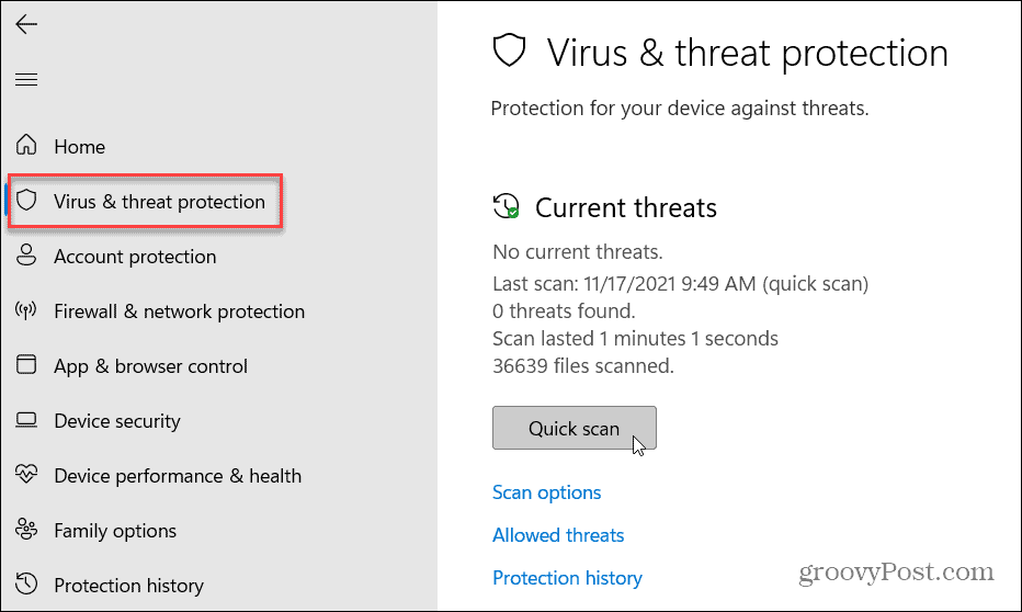 Protection contre les virus et les menaces Windows 11