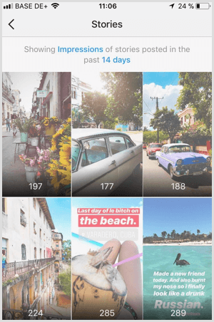 Affichez les données Impressions des histoires Instagram dans Instagram Analytics.