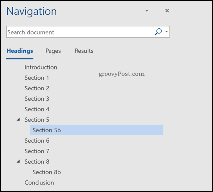 Le volet de navigation dans Word