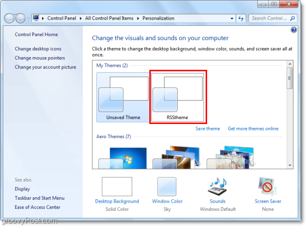 choisissez votre nouveau thème rss dans windows 7