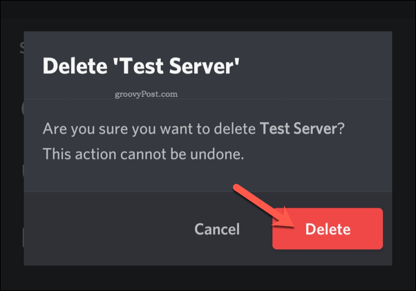 Confirmer la suppression du serveur sur Discord mobile