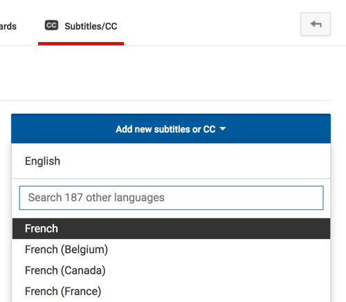 Sélectionnez la langue de votre fichier de sous-titres YouTube.