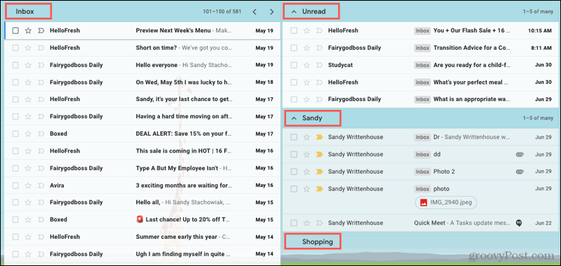 Boîtes de réception multiples développées dans Gmail