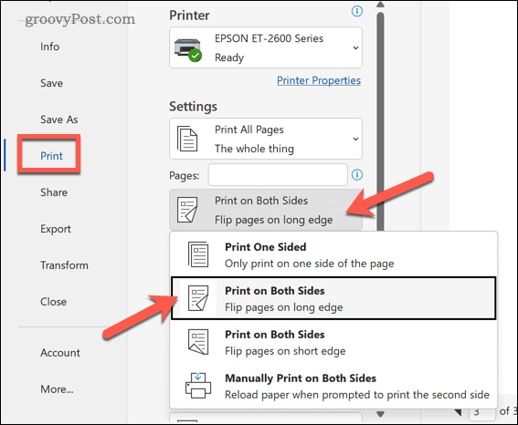 Imprimer des deux côtés dans Word