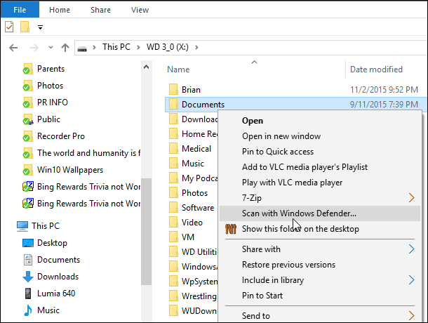 Analyser les fichiers et les dossiers pour les logiciels malveillants avec Windows 10 Defender