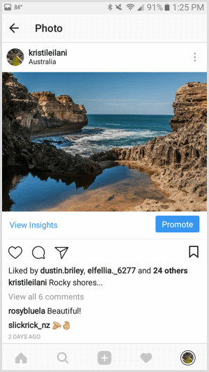Les publicités Instagram créent une promotion avec l'application