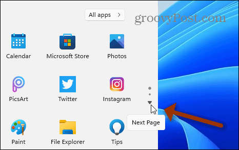 Page suivante Démarrer Windows 11