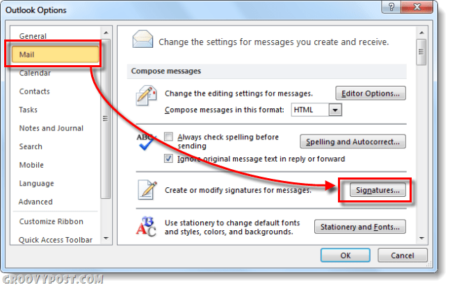 signatures électroniques dans les options d'Outlook 2010