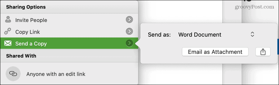 Envoyer une copie des paramètres Word sur Mac