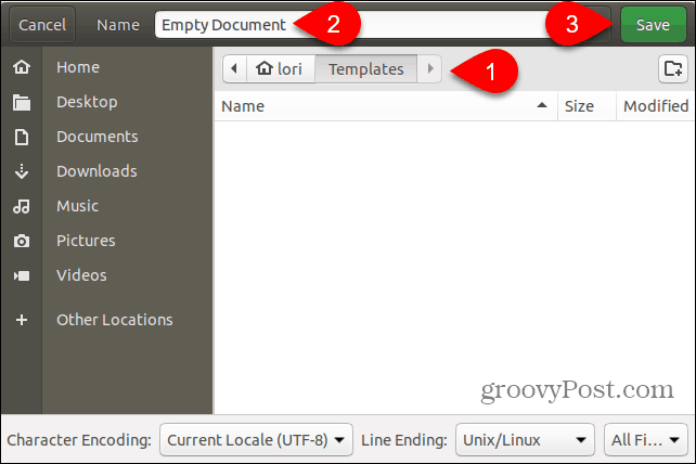 Enregistrez le fichier de modèle de document vide dans le dossier Modèles dans Ubuntu