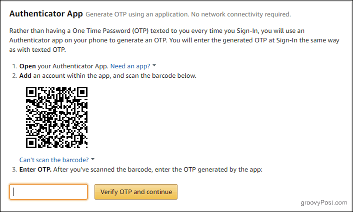 Configuration de l'application Amazon Authenticator