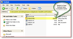 Vider le cache complet automatique d'Outlook - Windows XP