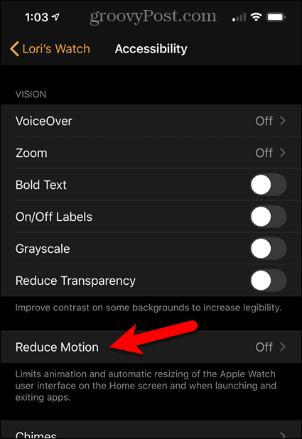 Appuyez sur l'option Réduire le mouvement sur iPhone