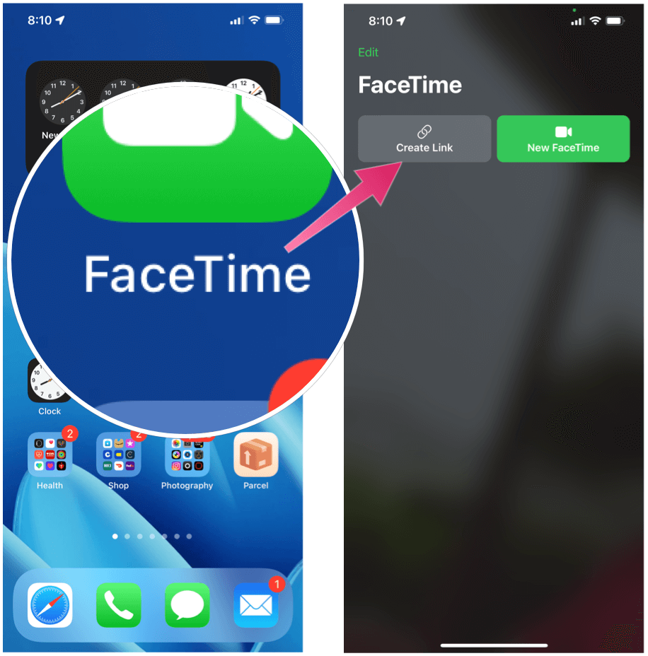 Envoyer un chat FaceTime Inviter FaceTime Créer un lien