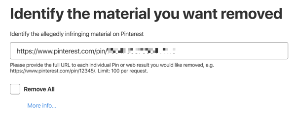 identifiez par URL les épingles Pinterest volées que vous souhaitez supprimer