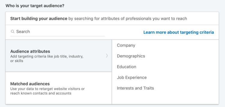 Section Qui est votre public cible dans LinkedIn Campaign Manager