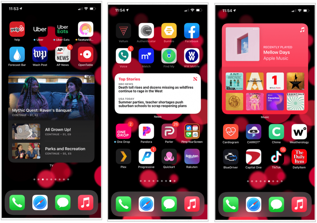 Exemples de widgets iOS