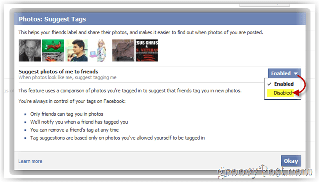 désactiver facebook suggérant des photos de vous à des amis