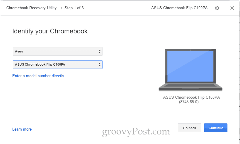 utilitaire de récupération de Chromebook choisir le modèle