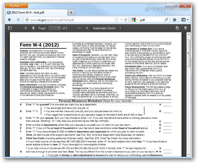 visionneuse PDF par défaut de Firefox activée