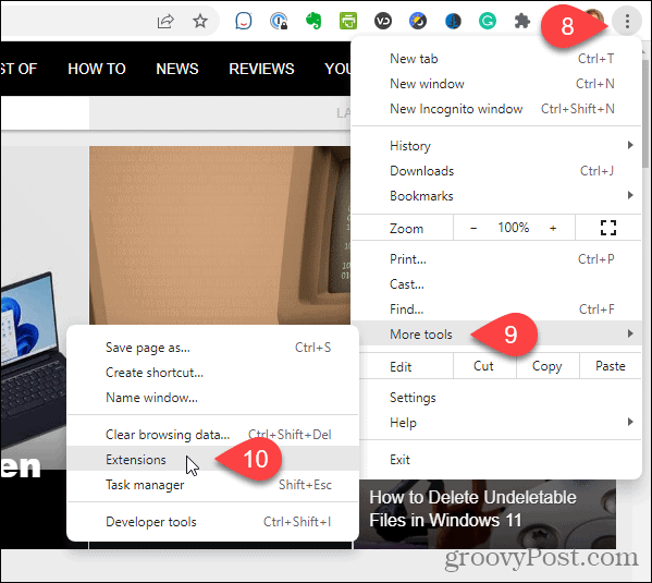 Dans le menu Chrome, allez dans Plus d'outils, puis Extensions