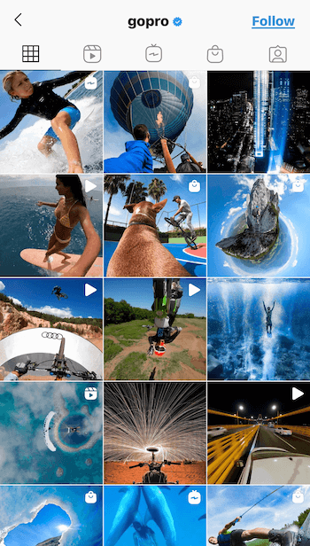 capture d'écran du flux instagram pour gopro avec un contenu correspondant et cohérent