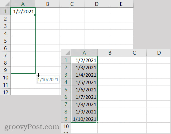 Dates de saisie automatique Excel