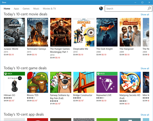 Microsoft offre des offres de 10 cents sur les applications, la musique, les jeux et les films