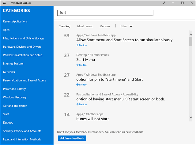Application de commentaires Windows 10